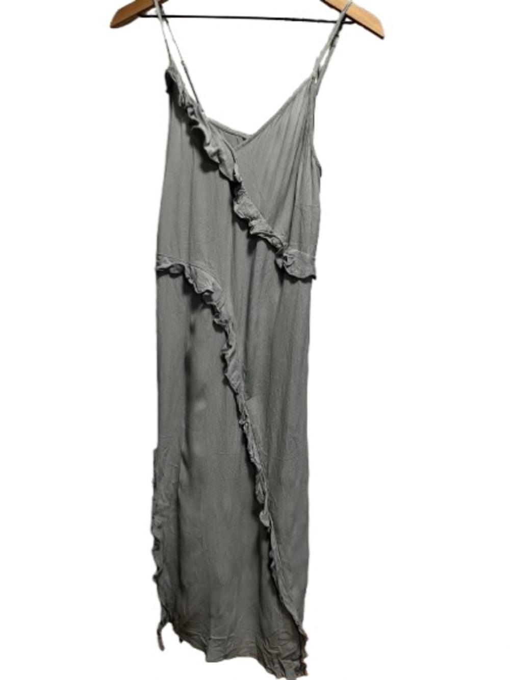 H&M Light Teal Ruffle Spaghetti-Strap Maxi Dress